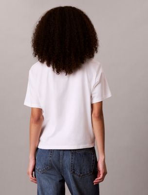 Женская футболка Calvin Klein Boxy свободного кроя с логотипом-надписью, цвет: Яркий белый — фото 5