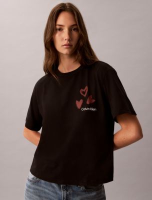Hearts Print Boxy Tee, Black