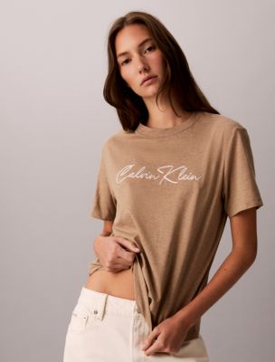 Женская футболка Calvin Klein Embroidered Script Logo, цвет: Amphora — фото 5