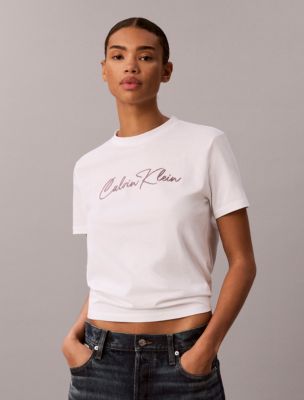 Embroidered Script Logo Tee, Bright White