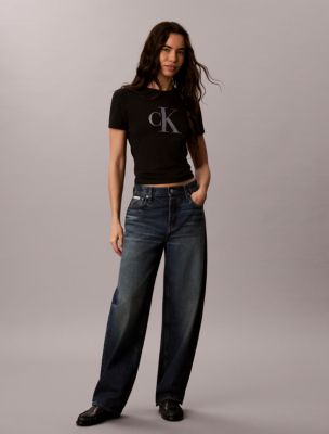 Женские футболки Calvin Klein Slim Glitter Monogram Logo Tee — фото 2
