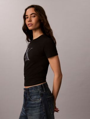 Женские футболки Calvin Klein Slim Glitter Monogram Logo Tee — фото 3