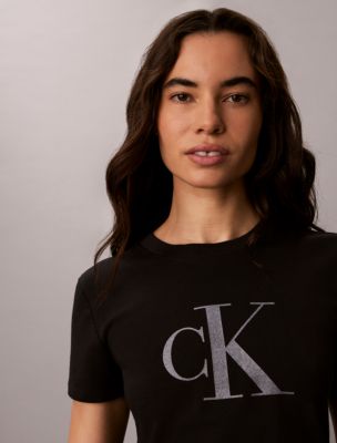 Женские футболки Calvin Klein Slim Glitter Monogram Logo Tee — фото 4