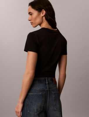 Женские футболки Calvin Klein Slim Glitter Monogram Logo Tee — фото 5
