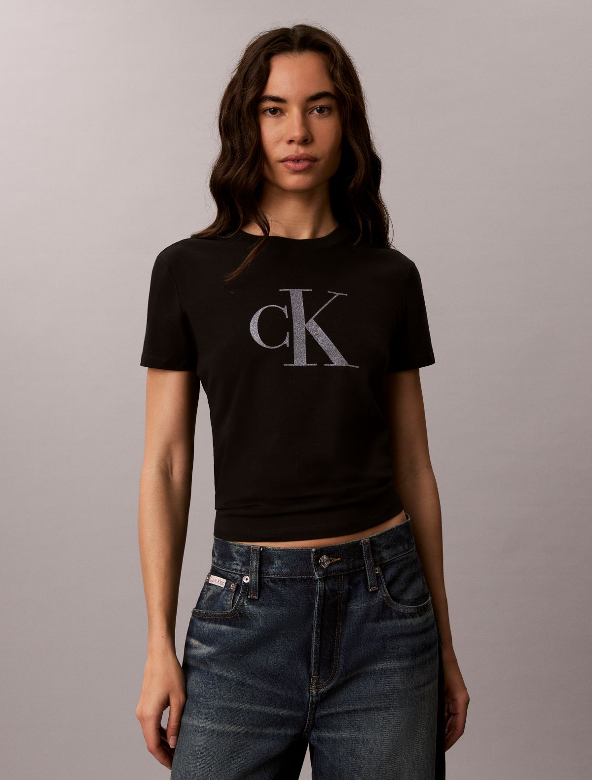 Slim Glitter Monogram Logo Tee