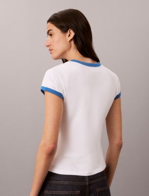 Женские футболки Calvin Klein Stitch Arch Logo Slim Ringer Tee — фото 4