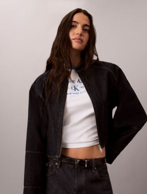 Женские футболки Calvin Klein Stitch Arch Logo Slim Ringer Tee — фото 5