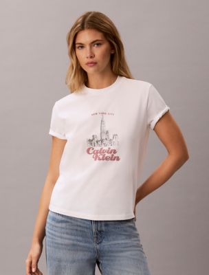 Женские футболки Calvin Klein Slim Cityscape Embossed Logo Tee — фото 3