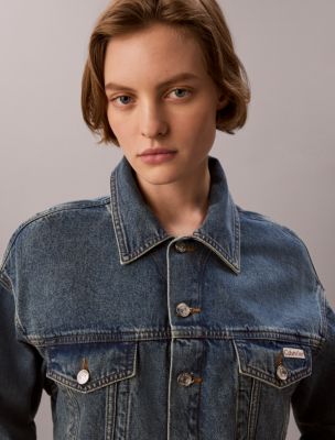 Женская куртка Calvin Klein Cropped Denim Trucker, цвет: Синий — фото 2