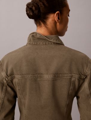 Женская куртка Calvin Klein Cinched Peplum Denim Jacket, цвет: Выцветший оливковый — фото 4