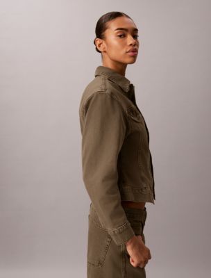 Женская куртка Calvin Klein Cinched Peplum Denim Jacket, цвет: Выцветший оливковый — фото 6