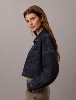 Женская рубашка Calvin Klein Monogram Logo Denim Cropped Shirt, цвет: Сумеречный — фото 3