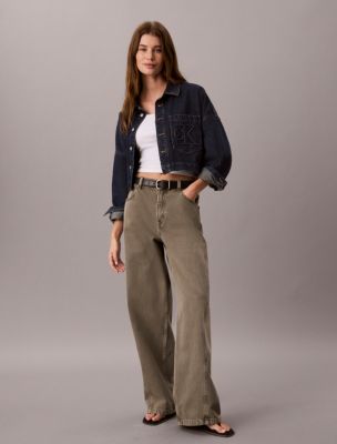 Monogram Logo Denim Cropped Shirt, Autumn Dusk