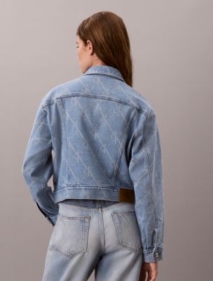 Женская куртка Calvin Klein Monogram Logo 90s Trucker, цвет: Синий — фото 4