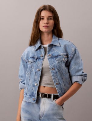 Женская куртка Calvin Klein Monogram Logo 90s Trucker, цвет: Синий — фото 6