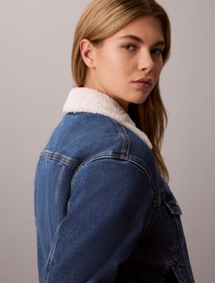 Женская куртка Calvin Klein Denim Sherpa, цвет: Dark Horizon — фото 4