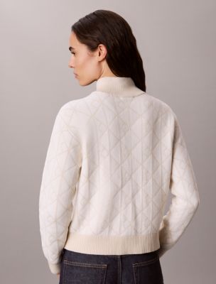 Женский свитер Calvin Klein Quilted Chenille Emblem Logo Zip, цвет: Молочный — фото 4