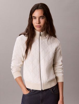 Женский свитер Calvin Klein Quilted Chenille Emblem Logo Zip, цвет: Молочный — фото 6