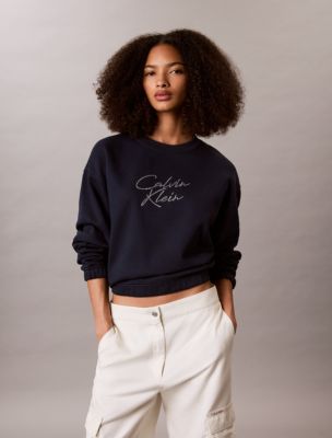 Sequin Script Logo Sweatshirt, Dark Sapphire
