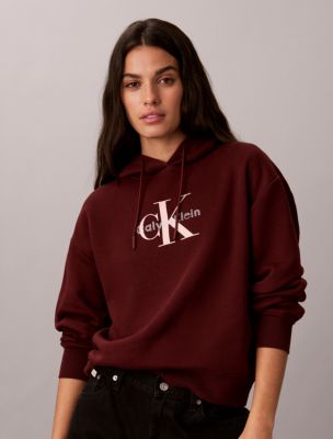 Rhinestone Monologo Fleece Hoodie, Merlot 