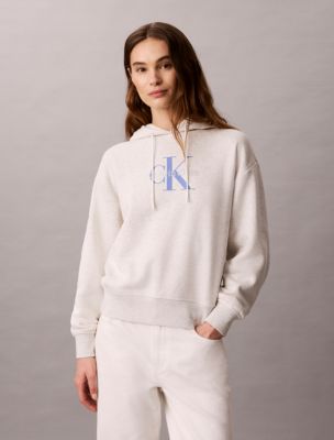 Rhinestone Monologo Fleece Hoodie, Light Grey Heather