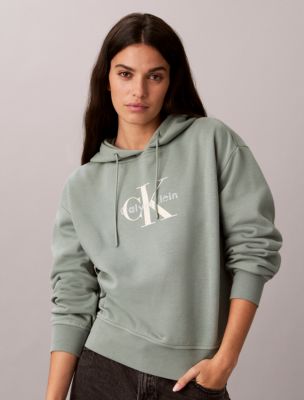 Rhinestone Monologo Fleece Hoodie, Cottage Sage