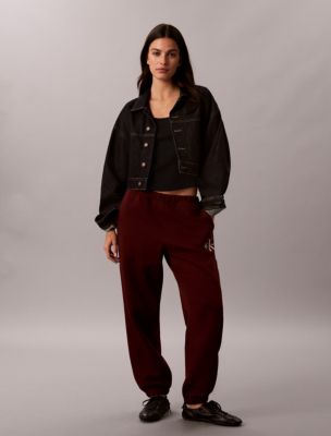 Rhinestone Monologo Fleece Sweatpants, Merlot 