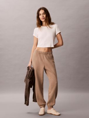 Rhinestone Monologo Fleece Sweatpants, Brown Heather