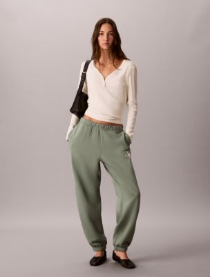 Rhinestone Monologo Fleece Sweatpants, Cottage Sage