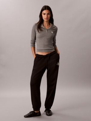 Rhinestone Monologo Fleece Sweatpants, Black