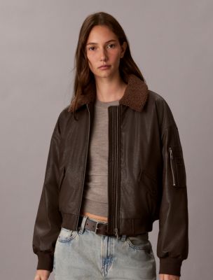 Sherpa Collar Padded Bomber Jacket, Dark Coffee