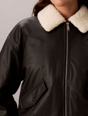 Женская куртка Calvin Klein Sherpa Collar Padded Bomber, цвет: Чёрный — фото 4