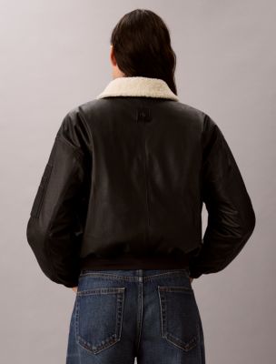 Женская куртка Calvin Klein Sherpa Collar Padded Bomber, цвет: Чёрный — фото 5