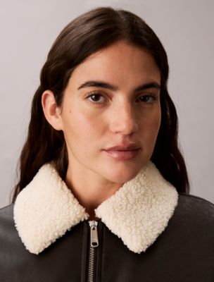 Женская куртка Calvin Klein Sherpa Collar Padded Bomber, цвет: Чёрный — фото 6