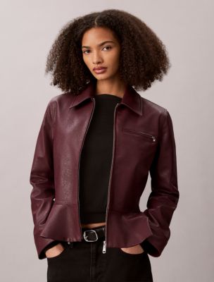 Distressed Faux Leather Moto Jacket, Raspberry Truffle