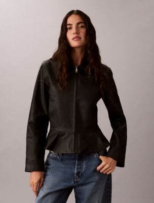 Distressed Faux Leather Moto Jacket, Black