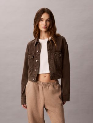 Denim Cropped Trucker Jacket, Molasses