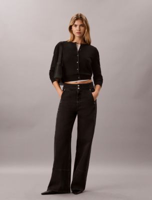 Seamed Wide Leg Jeans, Midnight Black