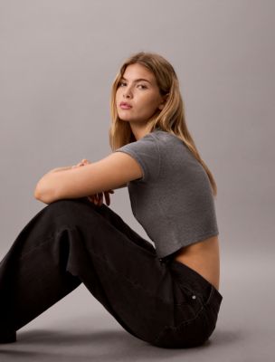 Женские джинсы Calvin Klein Wide Leg, цвет: Угольный — фото 6
