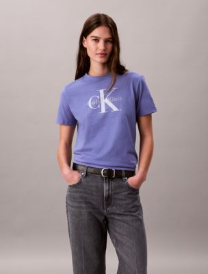 Rhinestone Monologo Classic Tee, Bleached Denim