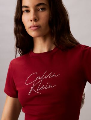 Slim Rhinestone Logo Tee, Virginia Red 