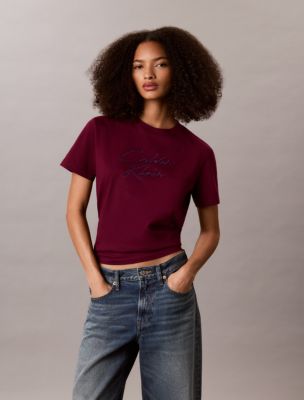 Classic Sequin Script Logo Tee, Berry Glaze 