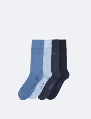 Flat Knit Logo 4-Pack Dress Socks, Denim Heather Assorted