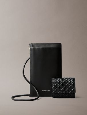 Phone Crossbody Bag + Embossed Monogram Logo AirPod Case Set, Black