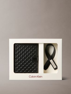 Embossed Allover Monogram Passport Holder + Luggage Tag Set, Black/Formal Gray