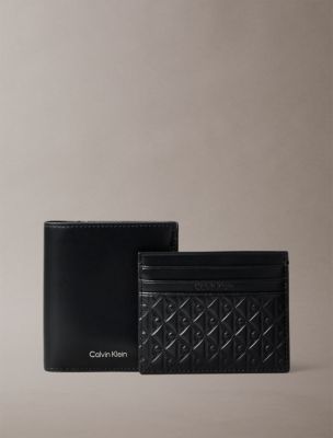 Bifold Wallet and Embossed Monogram Logo Card Case Set, Black