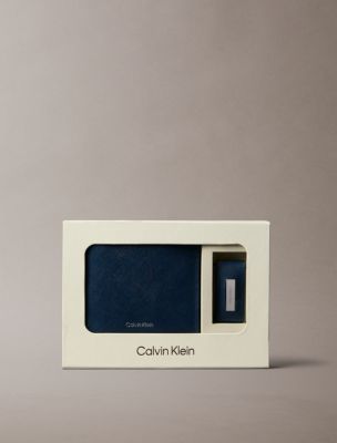 Saffiano Leather Bifold Wallet + Money Clip Set, Moonlit Ocean