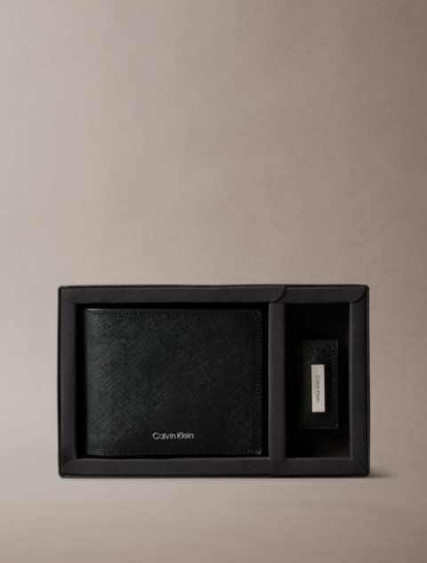 Мужские аксессуары Calvin Klein Saffiano Leather Bifold Wallet + Money Clip Set