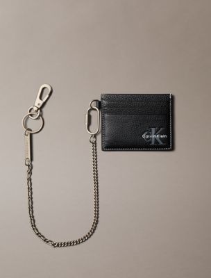 Кожаный картхолдер Calvin Klein с монологотипом и цепочкой, цвет: Чёрный — фото 2