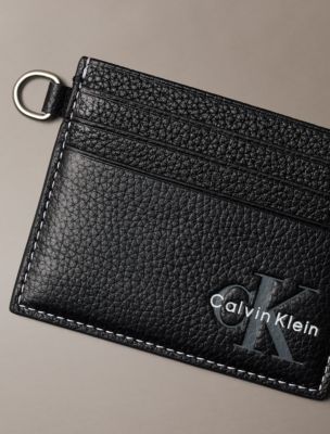 Кожаный картхолдер Calvin Klein с монологотипом и цепочкой, цвет: Чёрный — фото 3